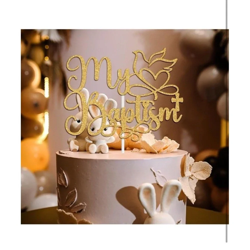 Gold Glitter  My Baptism Cake Topper